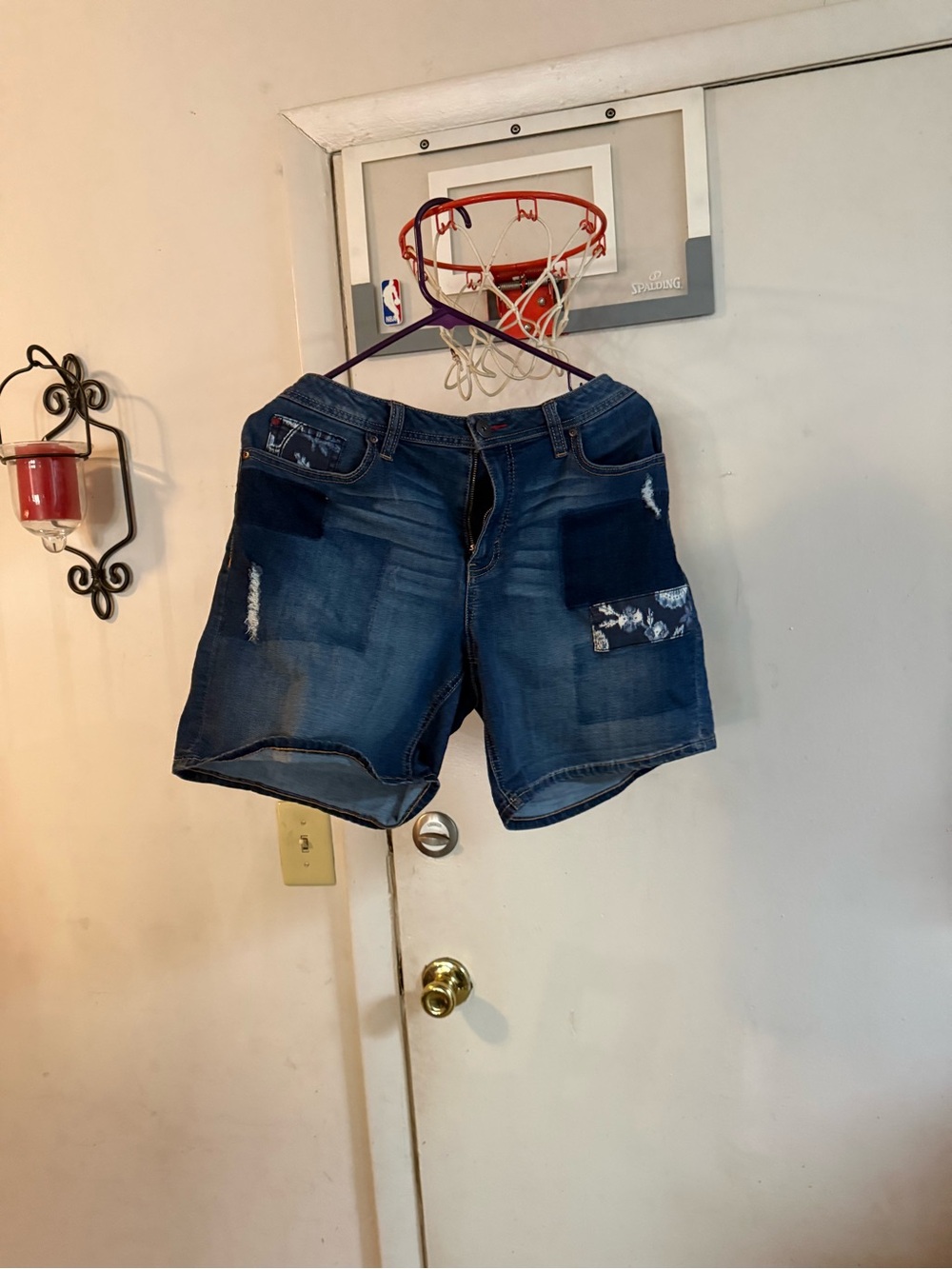 Dark Blue Denim Patch Pocket Jean Shorts for Women